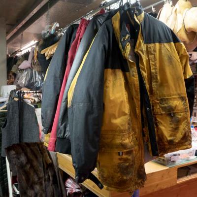 Jackets hanging up  for The Jungle in the YV Wardrobe department
