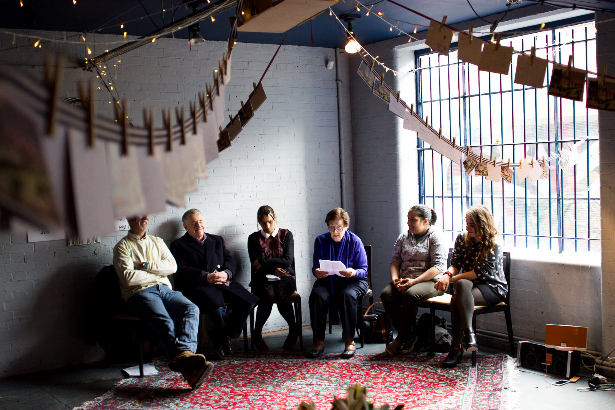 People sharing stories in Platform Southwark