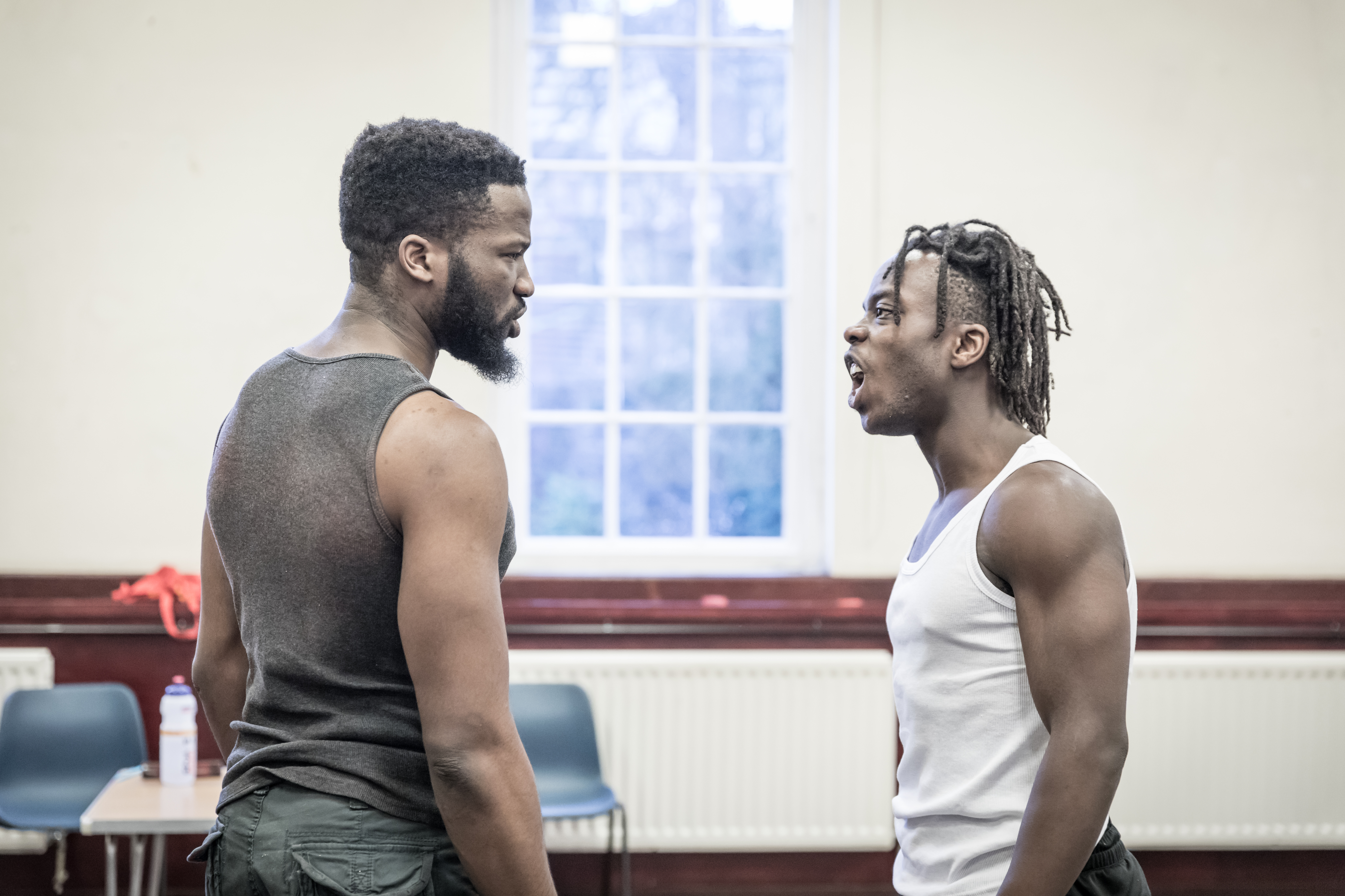 Sope Dirisu and Jonathan Ajayi in rehearsal for The Brothers Size at the Young Vic © Marc Brenner