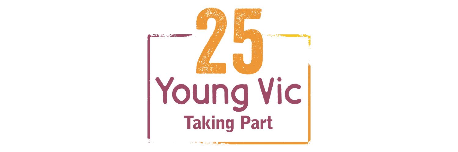 the young vic taking part logo, an orange 25 with purple text.