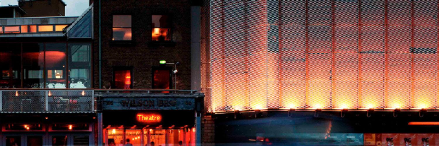 The exterior of the Young Vic at night time