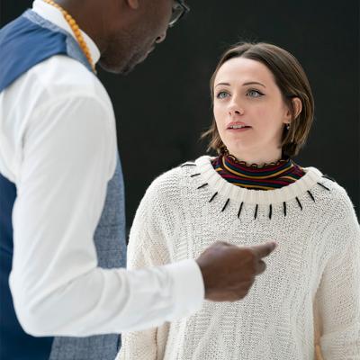 Kwame Kwei-Armah and Melissa Allan in rehearsals for Twelfth Night. Photo by Johan Persson 