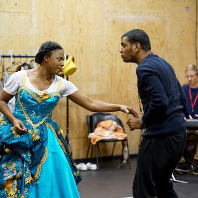 Elexi Walker and Caleb Roberts in rehearsal for She Ventures and He Wins © Anthony Lee