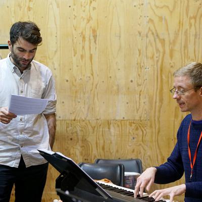Arthur Wilson and Joseph Atkins in rehearsal for She Ventures and He Wins © Anthony Lee