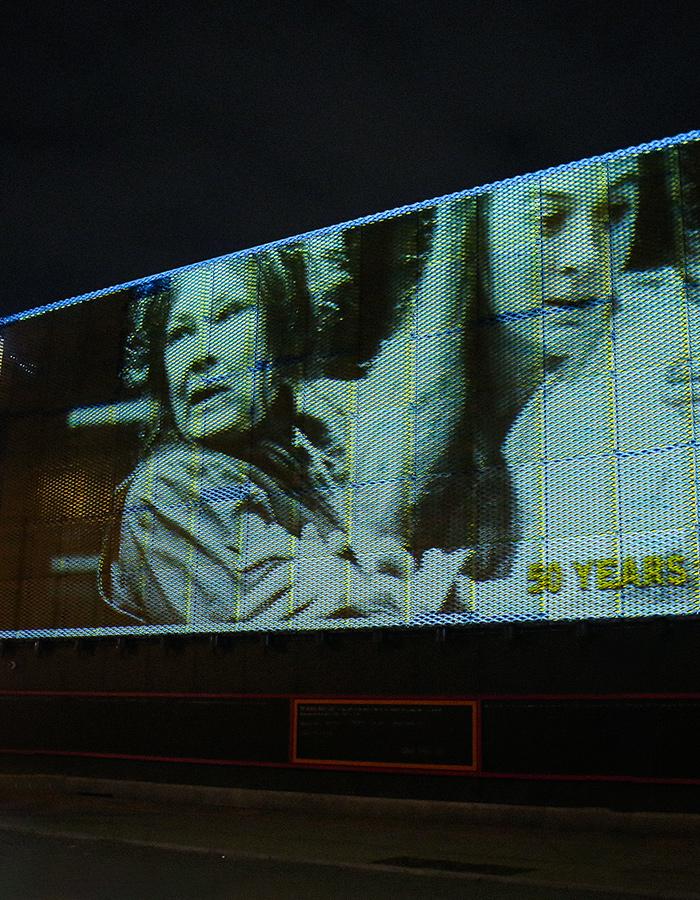 50th Birthday Projection outside the Young Vic building