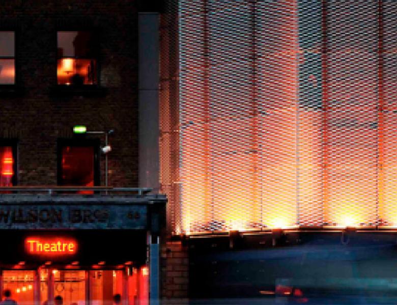 The exterior of the Young Vic at night time